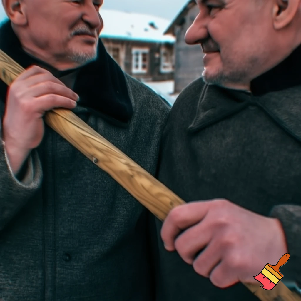 Closest Russians open stick Santa Claus Russian welcome stick