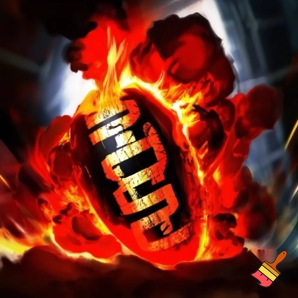 A bomb with red swirling flames and big text that says montagem industry