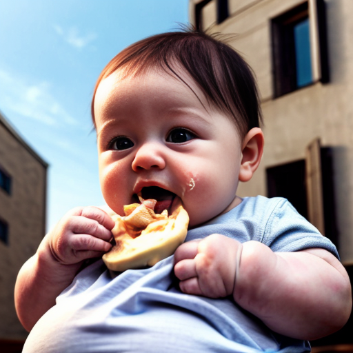fat baby eating a building