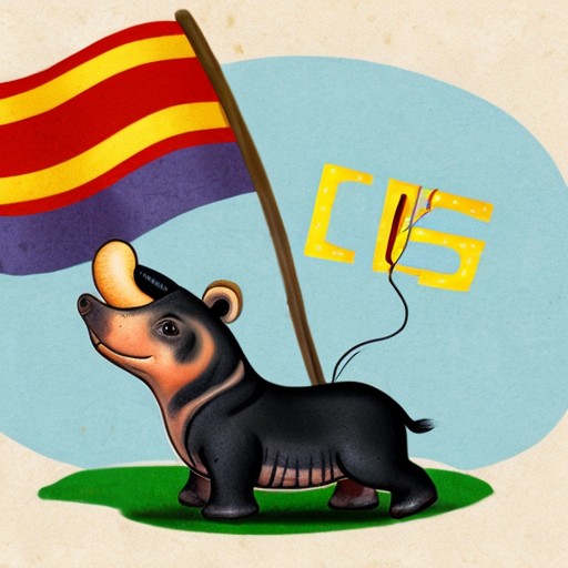 A tiny cute Yorkshire terrier waiving a flag with the letters DC riding a cute hippopotamus