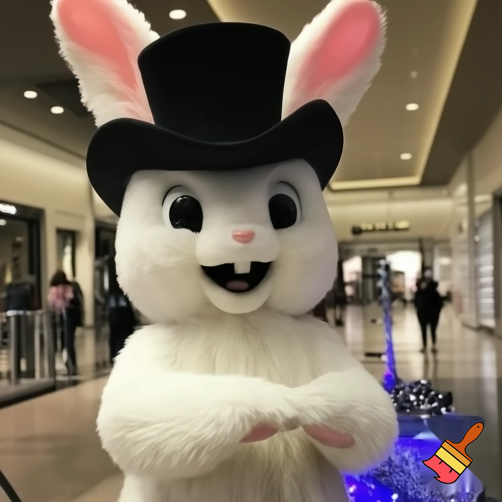 Easter bunny mascot top hat at the shopping centre mascot costume Darrell Lea magic room