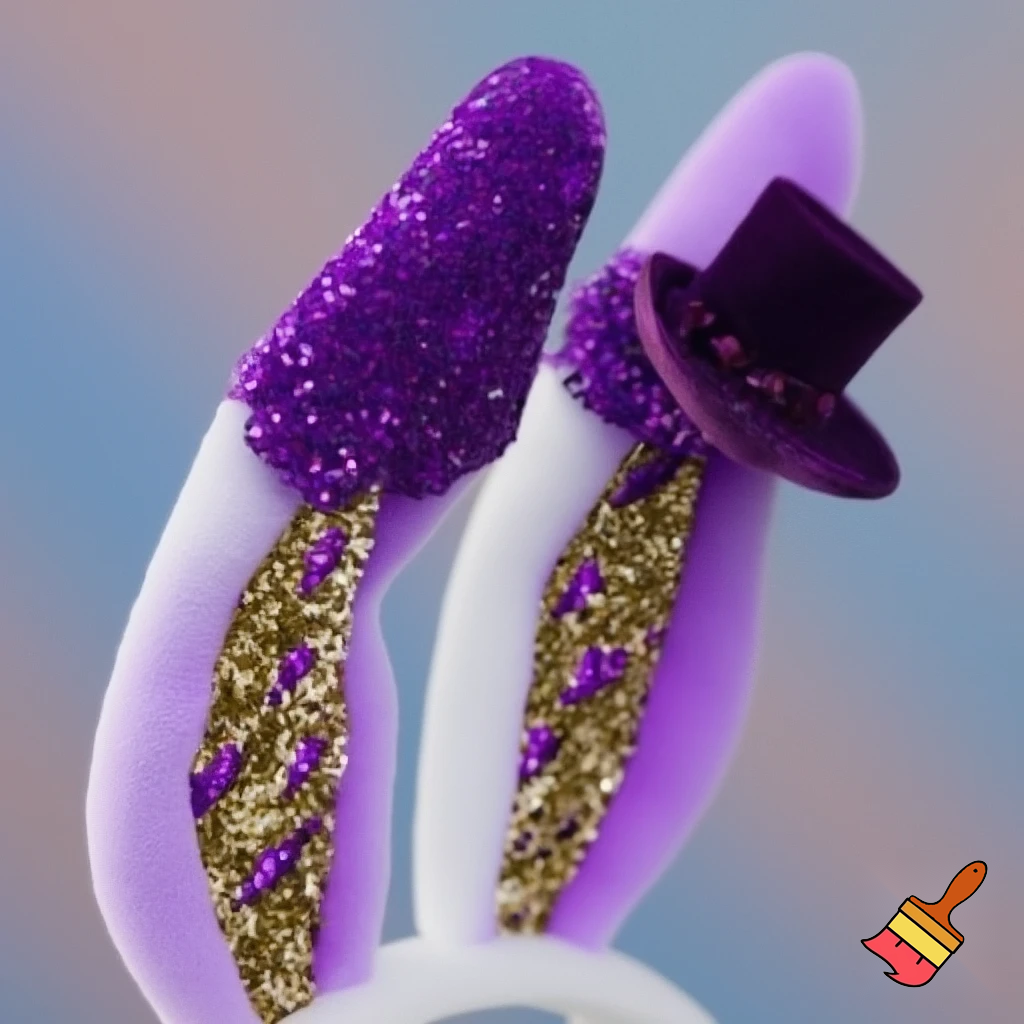 Easter bunny headband, top hat, purple and white with glitter gold purple glitter velvet and delicate top hat headband