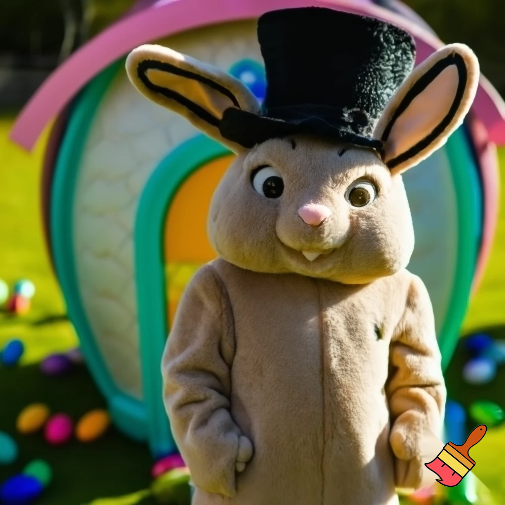 Easter bunny mascot top hat costume Easter bunny’s house