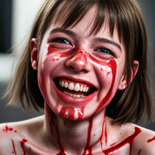 A girl dipped in blood while giggling 