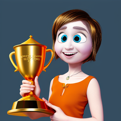 inside out style happy proud gold holding trophy one person gold cartoon animation style orange skin