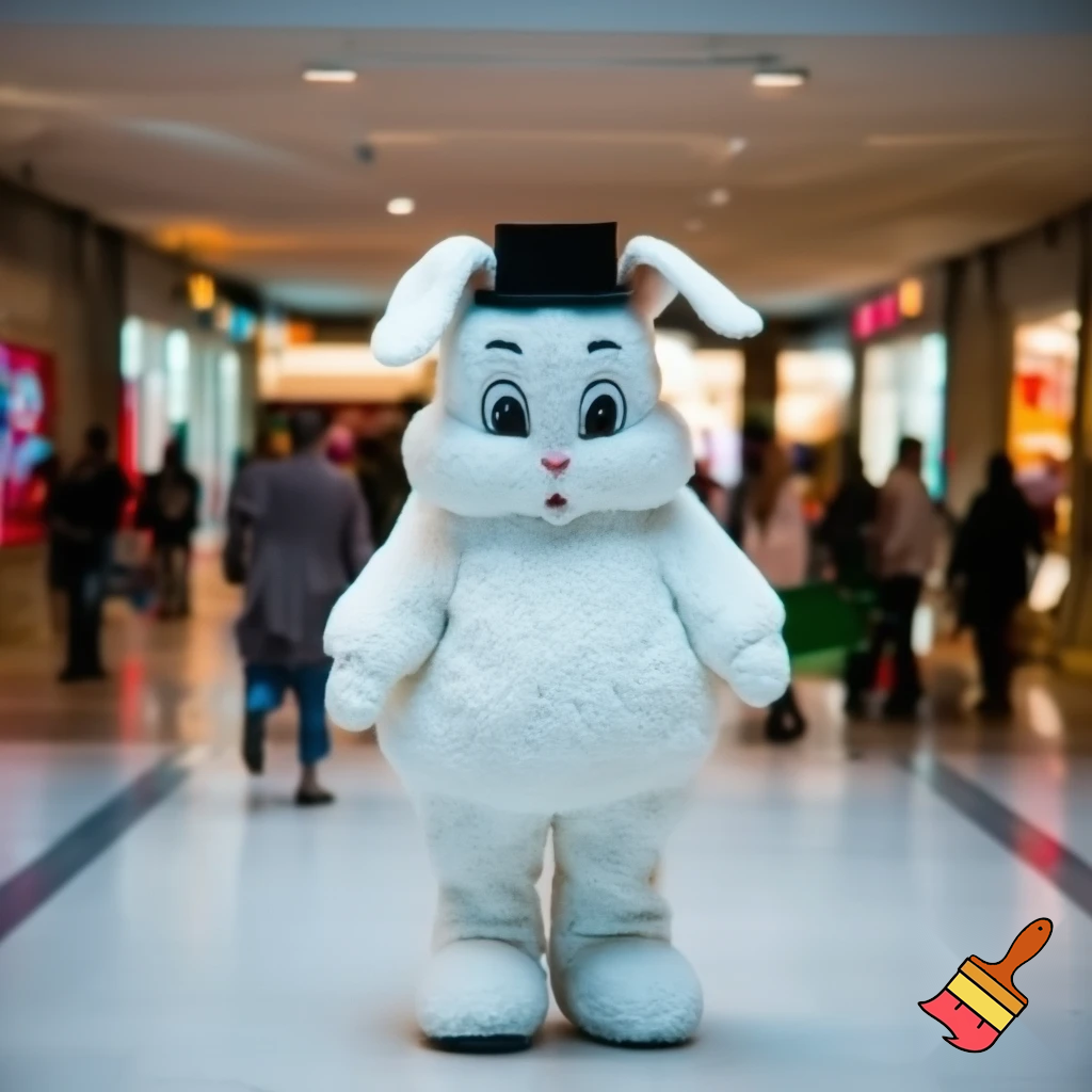 Easter bunny mascot costume top hat shopping Centre