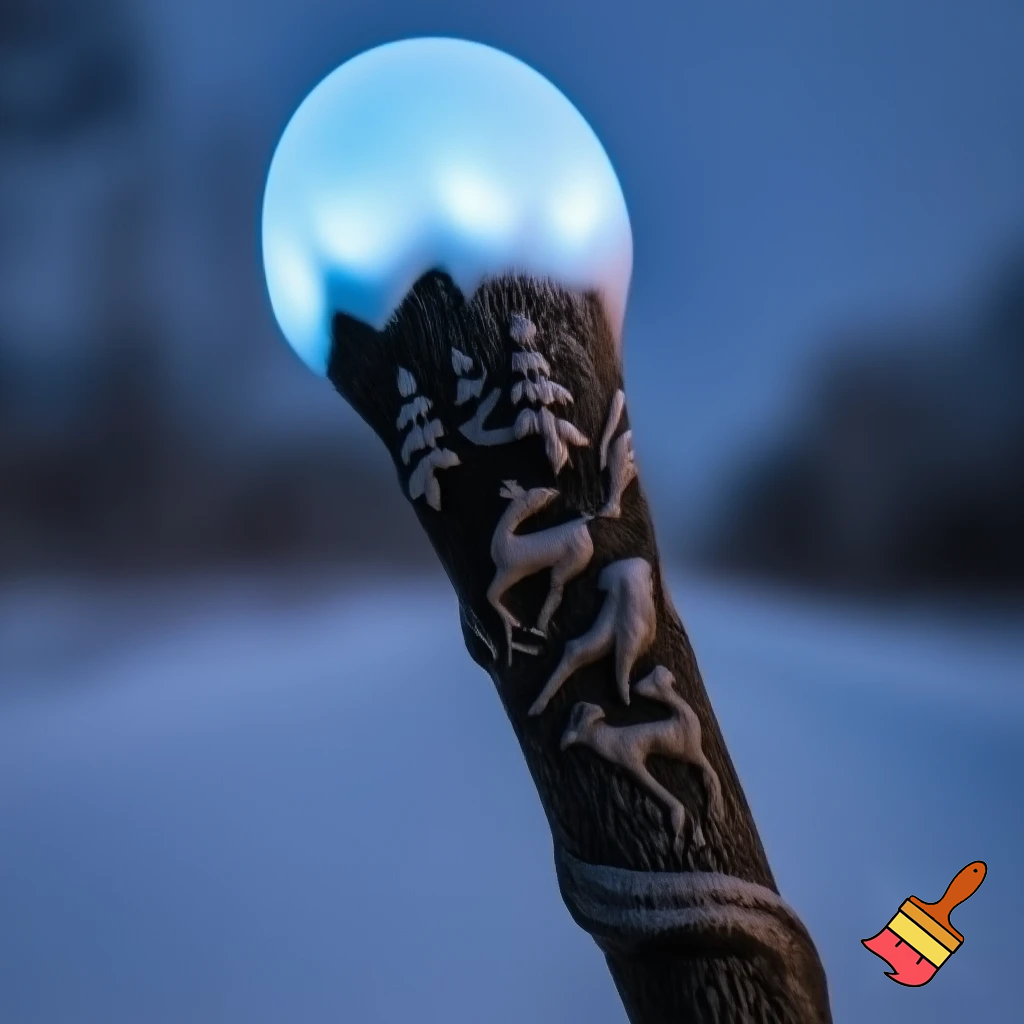 Russian Santa Claus walking stick with with t reindeers magic walking stick