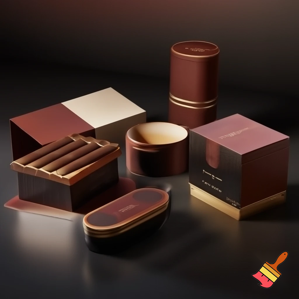 Create creative food packaging in different shapes for a restaurant brand called smoking cigars
