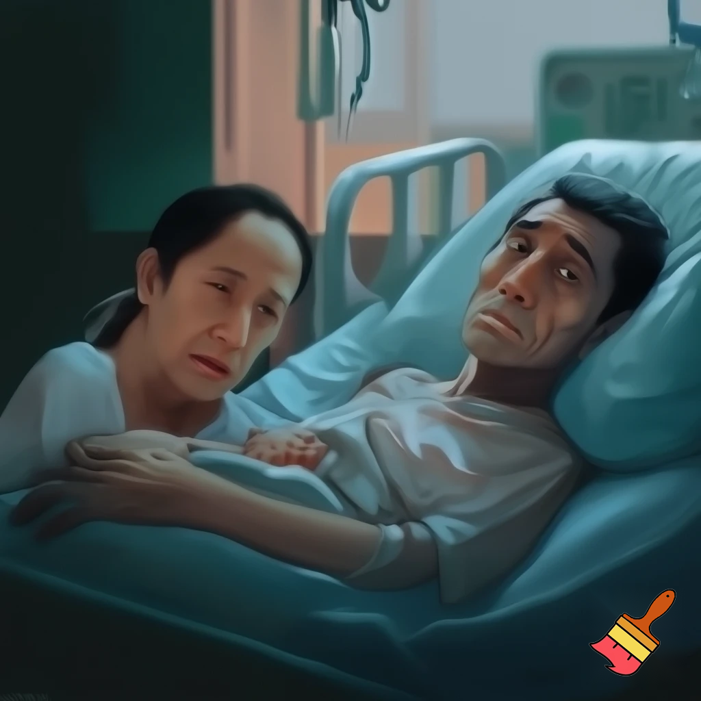 Kannst du ein Bild generieren wie Tarek zia seine Mutter in Krankenhaus besucht während khaleda zia auf dem Bett liegt  