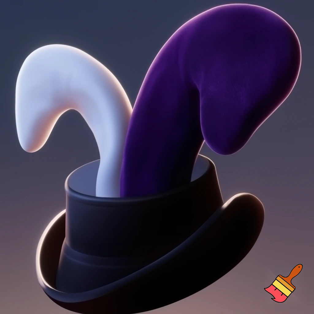 Black top hat with bunny ears velvet white and purple