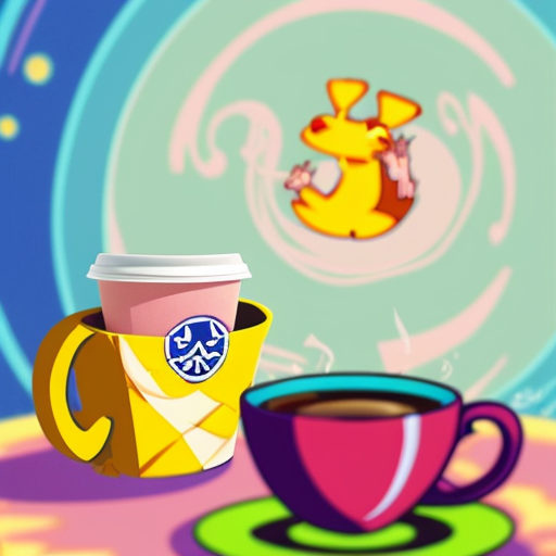 A hillarious, funny boho toad with some hippie colored coffee cups. Psychedelic decorated background. Hard style.