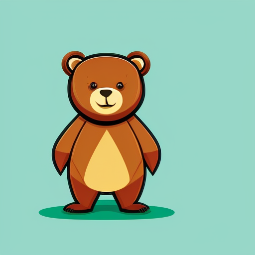 Cartoon bear; bold,, 2D, and thick-lined cartoon style characterized by simplistic, geometric character designs