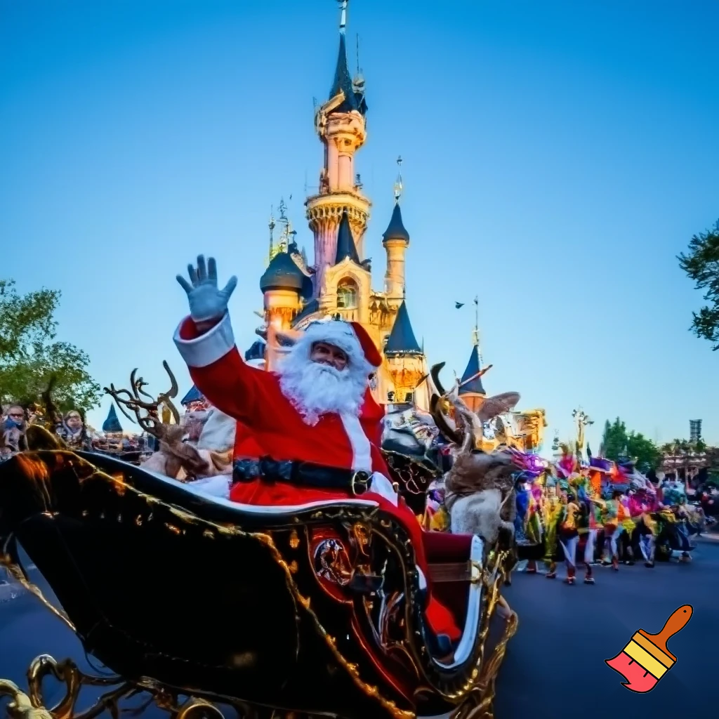 Santa Claus, France parade Paris Disneyland Santa sleigh castle Paris Santa Claus a big parade stage