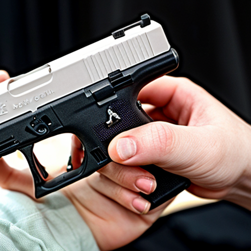albino axolotl holding a small glock 19
