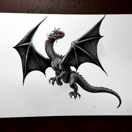 Draw me a mythological dragon flying through a town breathing fire