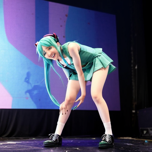Hatsune Miku's shoe fell off during a performance on stage, and she tried to put it back on but couldn't.