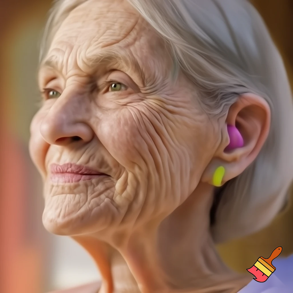 Grandma with earplugs in earcannal