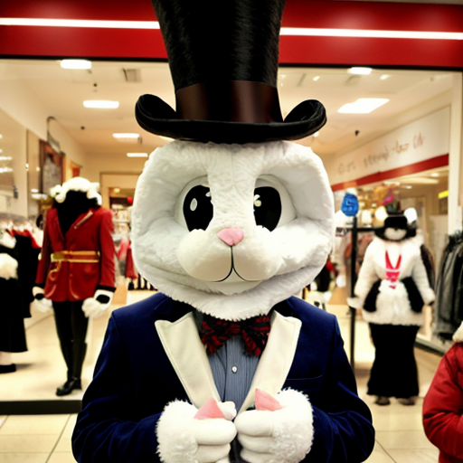 Easter bunny mascot costume shopping Centre winter top hat