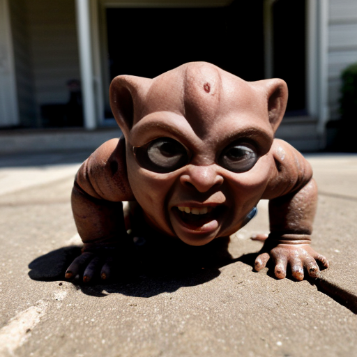Baby crawler MUTANT DEFORMED grotesque EXPIREMENT UGLY GROSS DISGUSTING OUTSIDE SURROUNDING A HOUSE