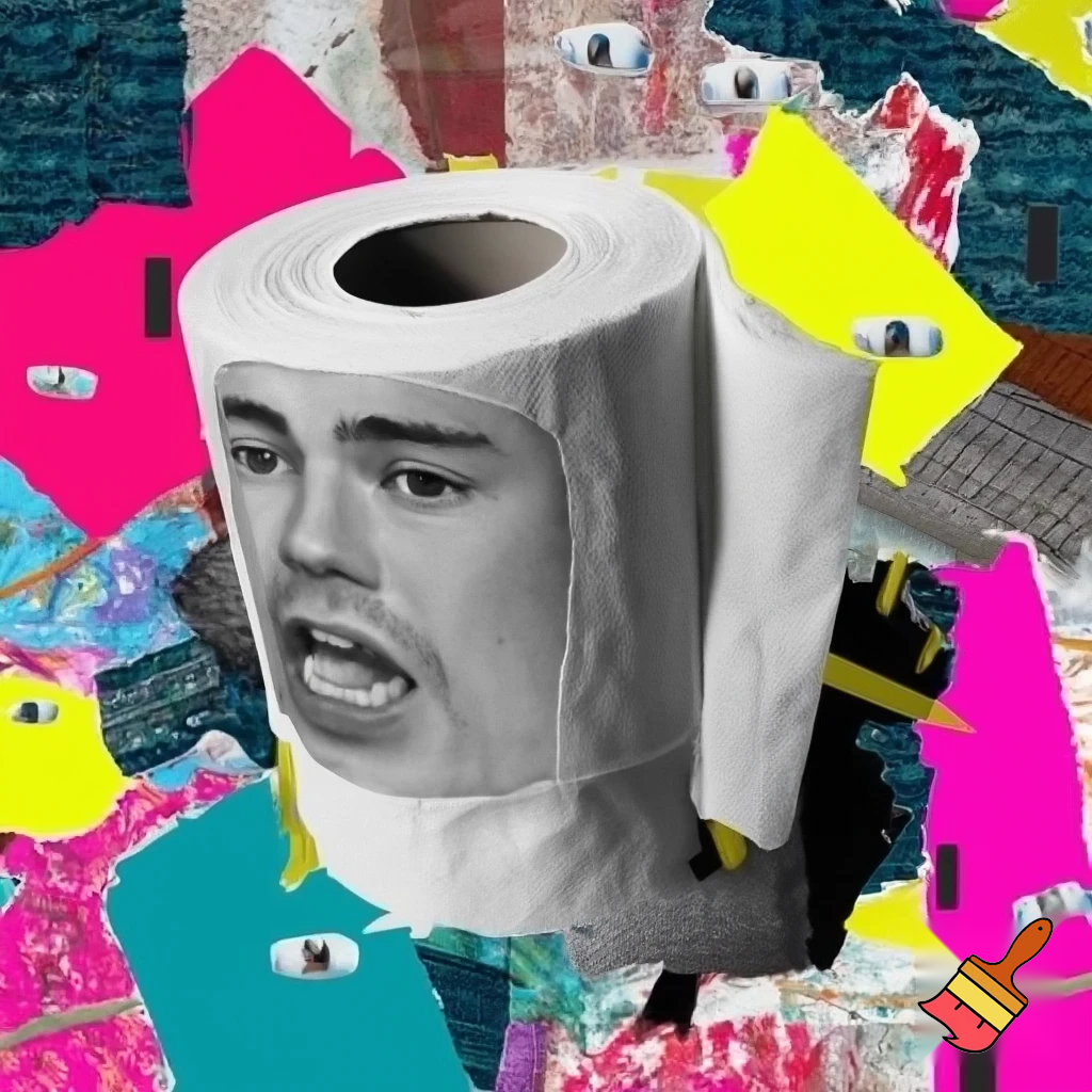 zeige mir eine collage mit toilettenpapier und einem meme dazu
