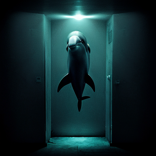 creepy liminal space with a long dark scary dolphin