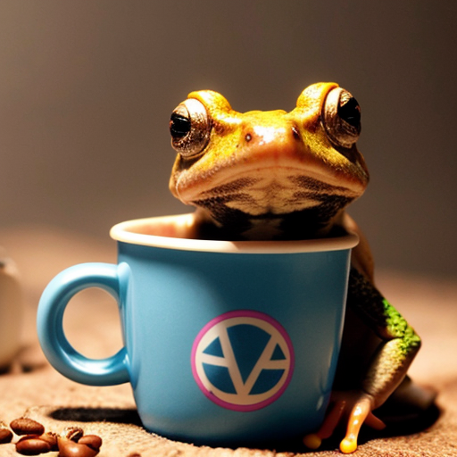 A hillarious, funny boho toad with some hippie colored coffee cups. Psychedelic decorated background.