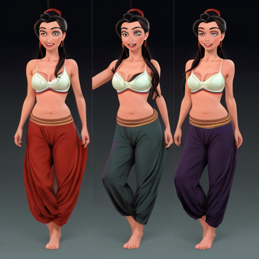 90's disney's 2d aladdin style comic dark blue background and panels of panel 1 Pocahontas barefoot with brown harem pants and bra with both hand palms place together and hiding the bottom of her mouth with a brown veil wrapped around her arms and attached to her head. 
panel 2 she danced with brown harem pants barefoot with brown bra and brown veil wrapped around her arms and shoulders and raising legs and 
panel 3 Pocahontas barefoot with brown harem pants and bra just bounced up and down her belly  and shook her hips left and right. 
panel 4 as Pocahontas barefoot with brown harem pants and bra spreading her arms, happily revealing her face to the viewer and giving a smile as she turns around shook her butt left and right. 
Panel 5 Pocahontas barefoot with brown harem pants and bra started to fading away , except her belly, which is bouncing around. 
Panel 6 then the ball transforms into the fading in belly of mulan  with red harem pants and red bra and red curved slippers with a  red veil wrapped around her arms and shoulders with her swaying her hips. 
Panel 7 mulan with red harem pants, red bra and red curved slippers and with a red veil wrapped around her arms and shoulders and with her hand palms place together between her chest and she gives a smile and winking her left eye. 