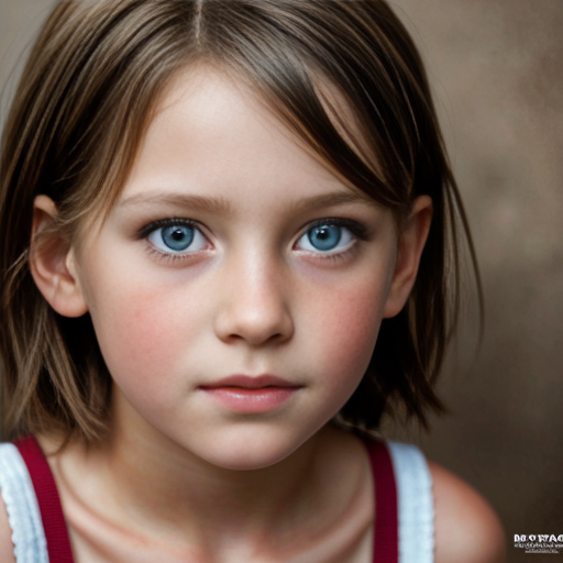 A girl aged 8-11, with siren eyes and short, brown hair