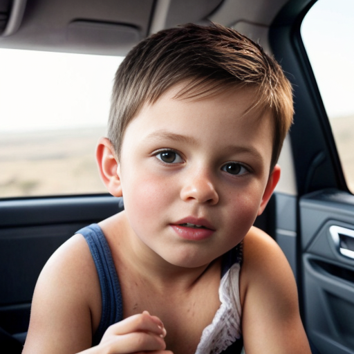 make me a family of 5, make the dad have dark brown hair and somewhat muscley and make the kids 2 years old, 3 years old, and 14 years old, make the 2-year-old a girl, make the 3-year-old a boy and make the 14-year-old a boy.