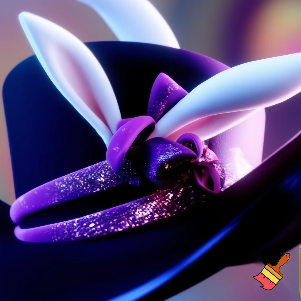 Black top hat with bunny ears velvet white and purple purple and white headband fabric and velvet glitter, purple and pink