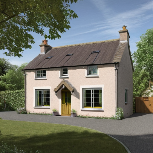 front elevation of a detached cottage in the woods
