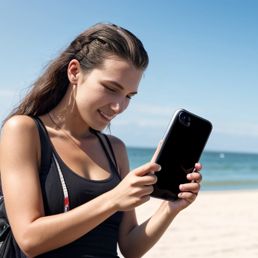 Goretzka play game on apple phone and Vanessa play game on apple phone at the beach 