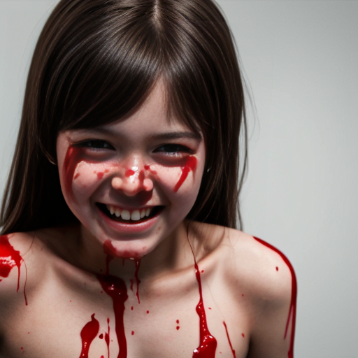 A girl dipped in blood while giggling 