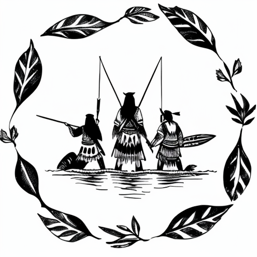 a water colored image of native American tribes hunting.