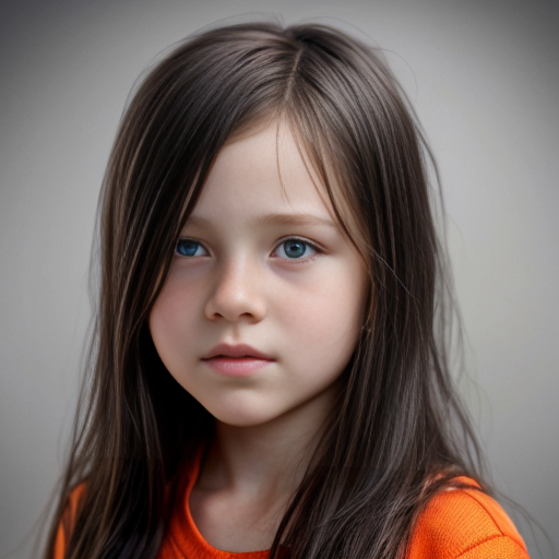 13 year old Canadian tomboy girl with long light black hair and orange eyes