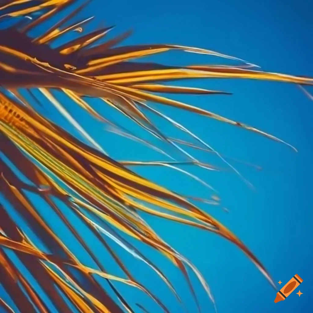Palm leaves in front of blue sunny summer sky