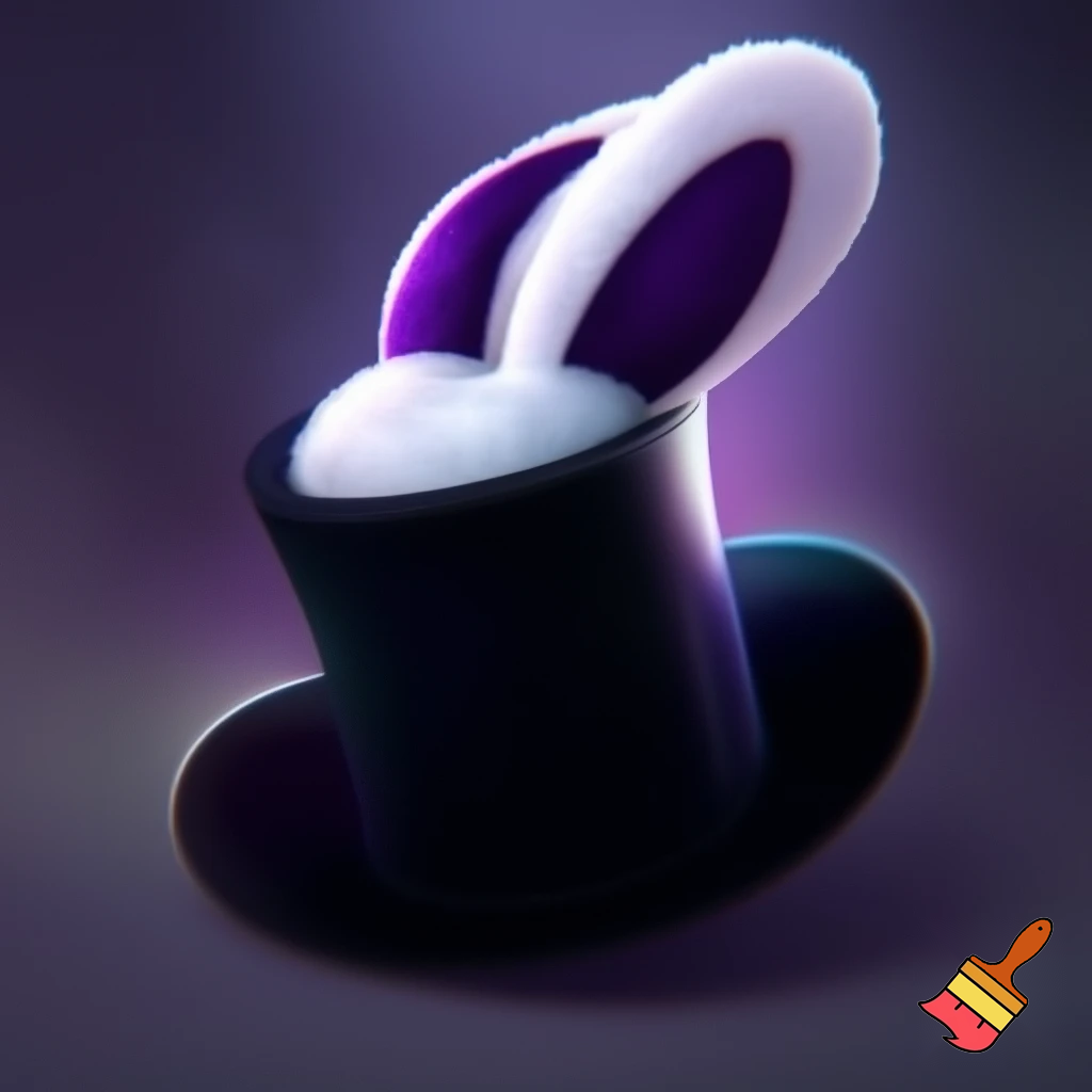 Black top hat with bunny ears velvet white and purple