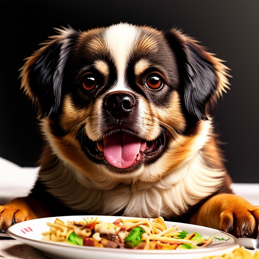 Tibetan spaniel that is fat and eating alot of food