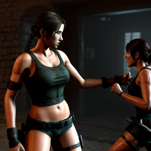 Lara croft fighting a mummy 