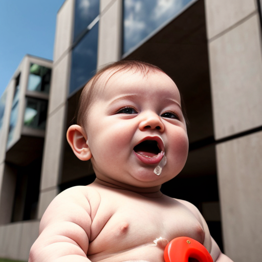 fat baby eating a building