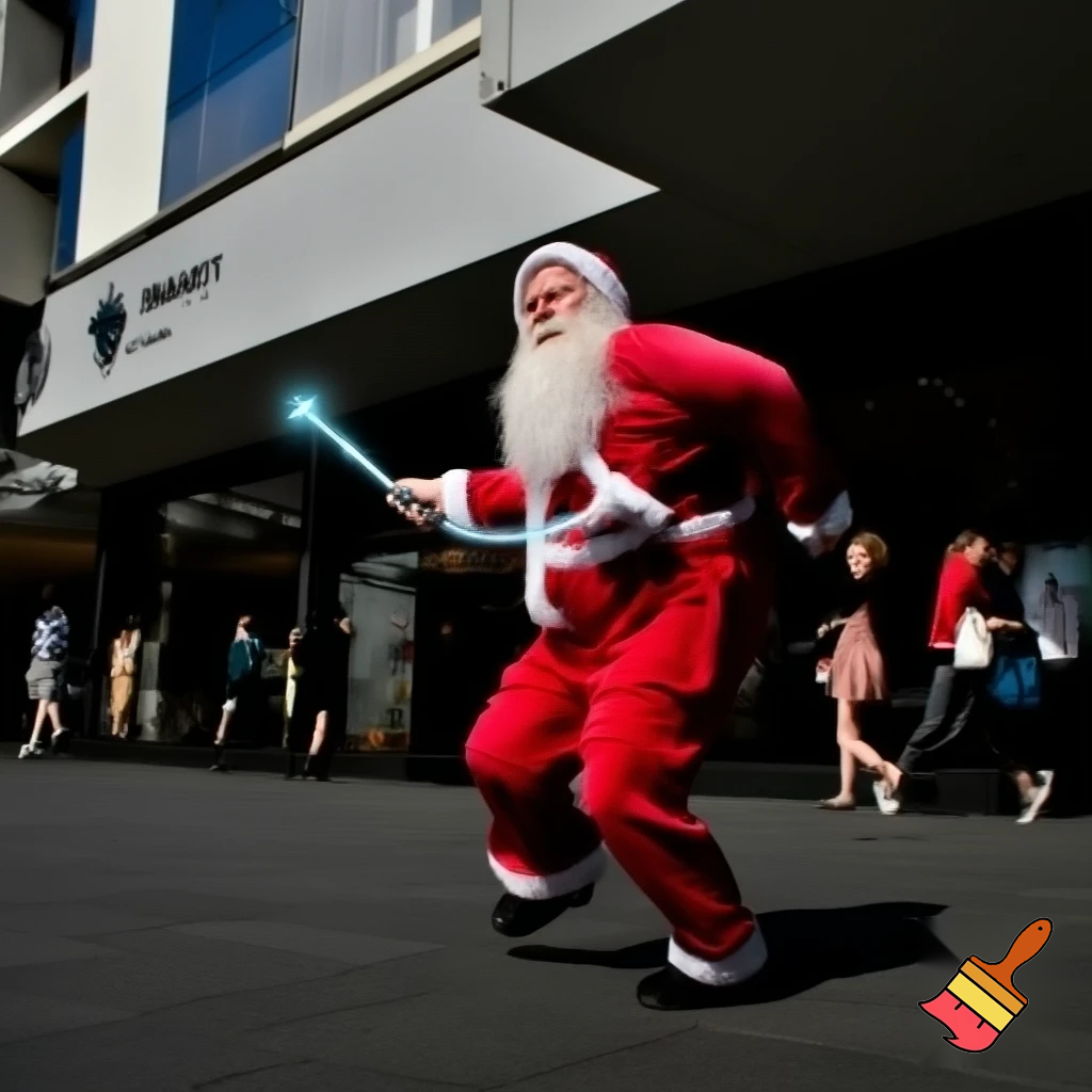 Santa Claus dancing shopping Centre walking Australian magic walking stick walking stick star running outside of the shopping centre