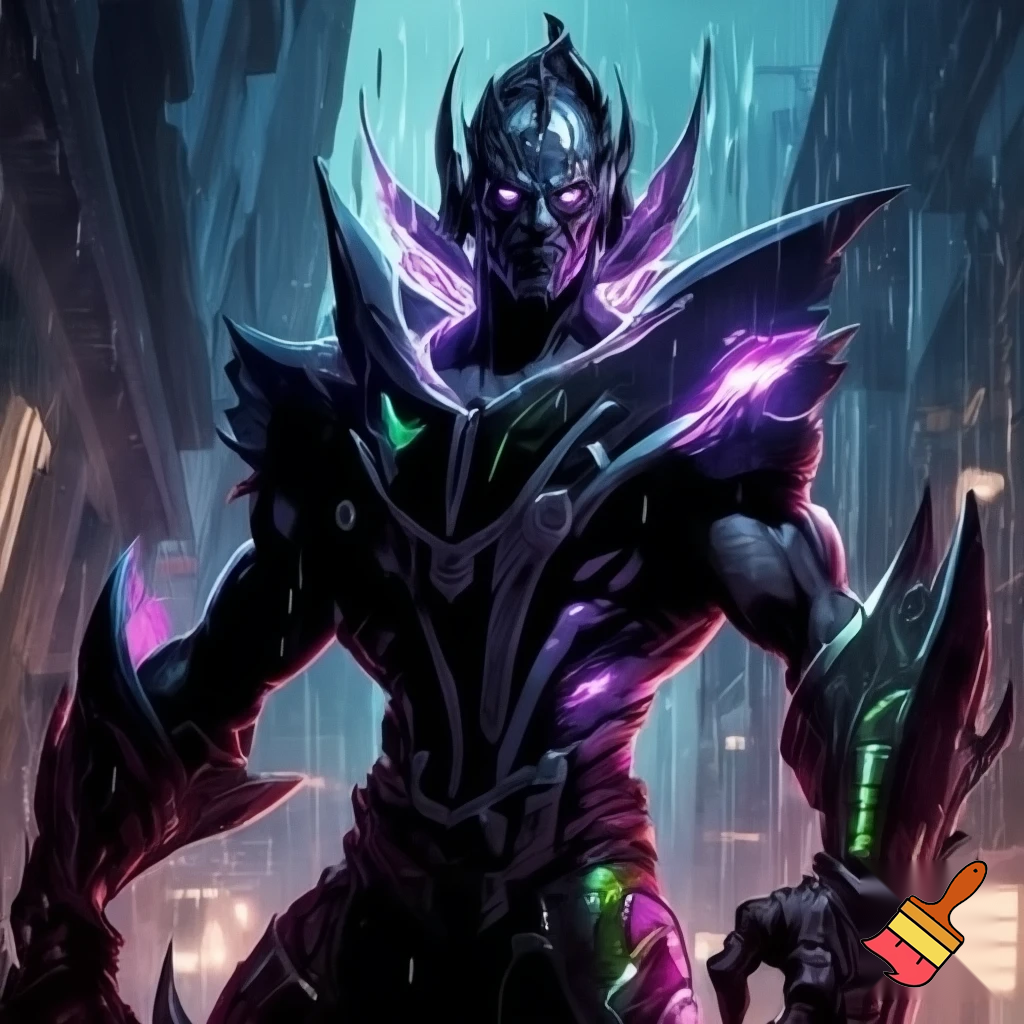 Dark-Sci-Fi-themed Marvel-Like cartoonish Superhero or Villain from an European country.