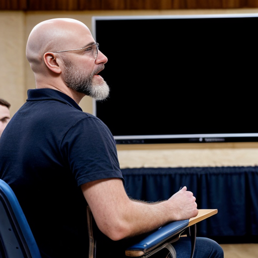 he's the professor and we are all  students at a lecture.bald guy with a beard trading futures ona big flatscreen tv set of 4, room with guns andf guitars aveytwhere and amps