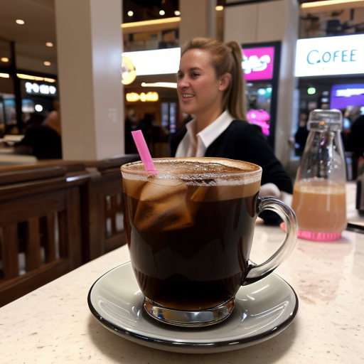 Goretzka drink coffee and Vanessa drink coffee at the shopping mall 