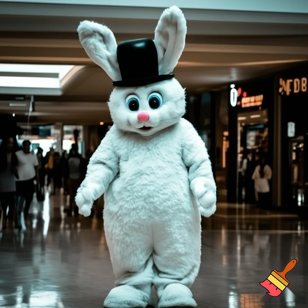 Easter bunny mascot top hat at the shopping centre mascot costume Darrell Lea