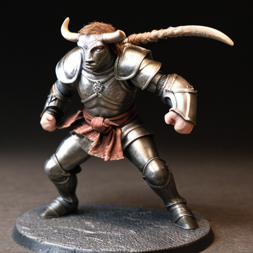 Minotaur fighting men in armor
