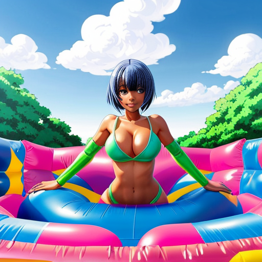 african American girl on a deflating bouncy castle