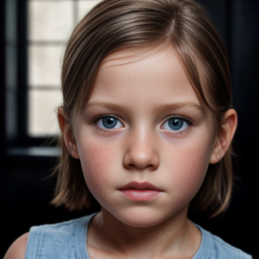 A girl aged 8-11, with siren eyes and short, brown hair, which is straight and up to her shoulders