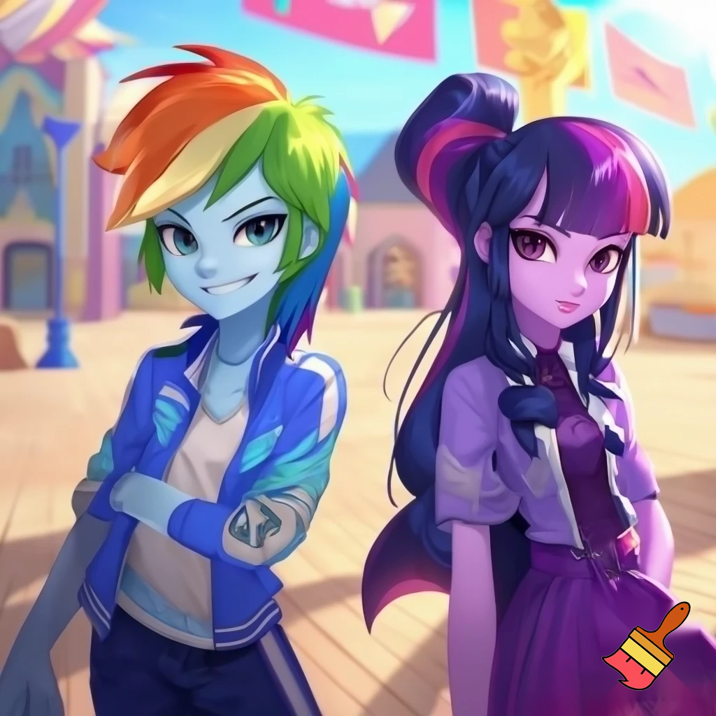 Rainbow dash and twilight sparkles mix fusion human girls unicorn equestria girls