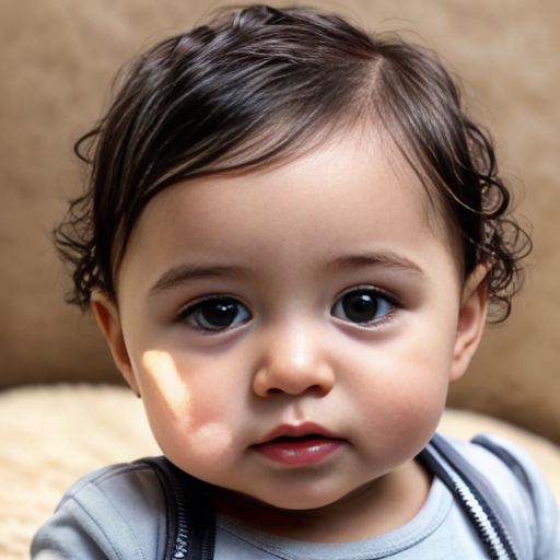 a 1-year-old light skin baby girl with dark brown curly baby hair